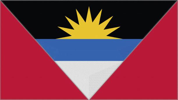 antigua and barbada embroidery flag. antigua and barbada emblem stitched fabric. embroidered coat of arms. country symbol textile background. - antiguan flag imagens e fotografias de stock