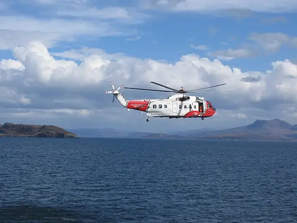 British coastguard helicopter, off the coast of Scotland
