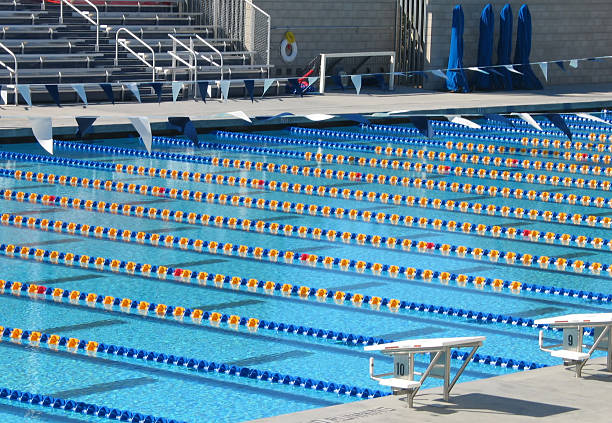 Large swimming pool with multiple lanes stock photo