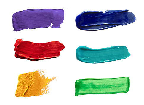 Artist palette and brushes colorful isolated on white background