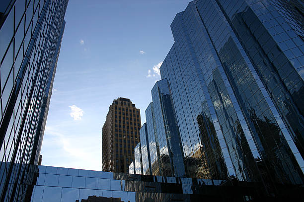 Parliament buildings with the Peace Tower. Reflections in steel and glass architecture