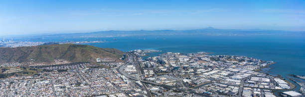 aerial view of south san francisco city - bay san francisco county residential district aerial view imagens e fotografias de stock