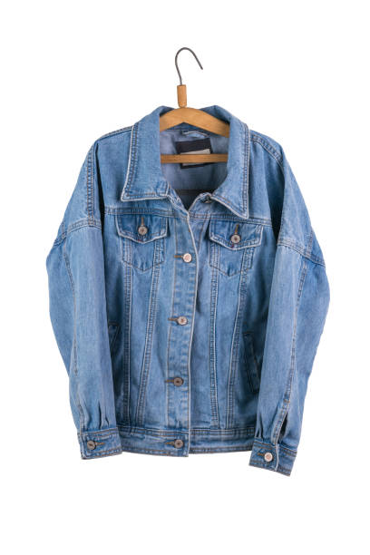 istock Classic denim jacket on a hanger isolated on a white background. 1398733943