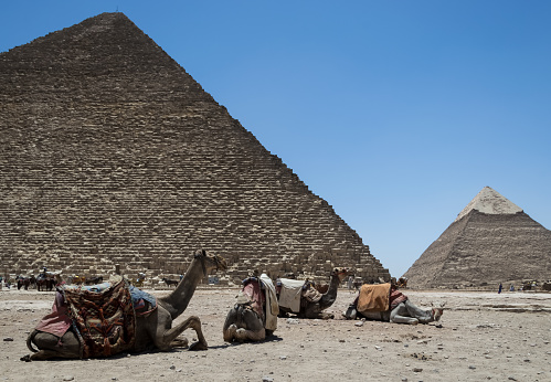 Cairo, Egypt – June 04, 2021: The Great Pyramids of Giza and Sphinx, Cairo, Egypt