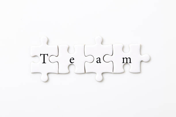 istock Text team on puzzle pieces on a white background Merging different elements into a whole 1398742141