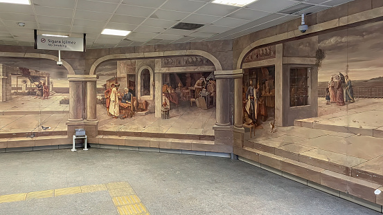 Sishane,istanbul,Turkey.May 13,2022.Interior view from Sishane station of Istanbul metro.