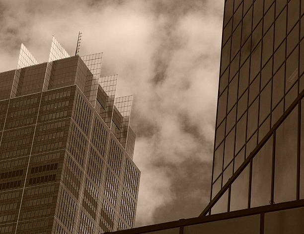 Two Buildings in monochrome stock photo