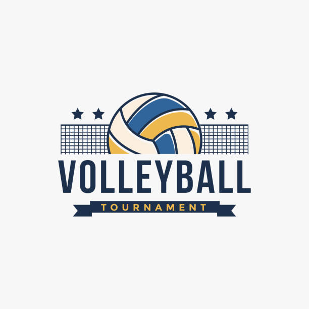 ilustraciones, imágenes clip art, dibujos animados e iconos de stock de logotipo clásico del club de voleibol, torneo, vector de diseño de voleibol sobre fondo blanco - pelota de vóleibol