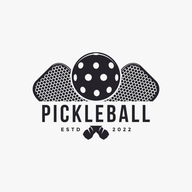 Vintage Pickleball logo icon vector on white background Vintage Pickleball logo icon vector on white background pickleball stock illustrations