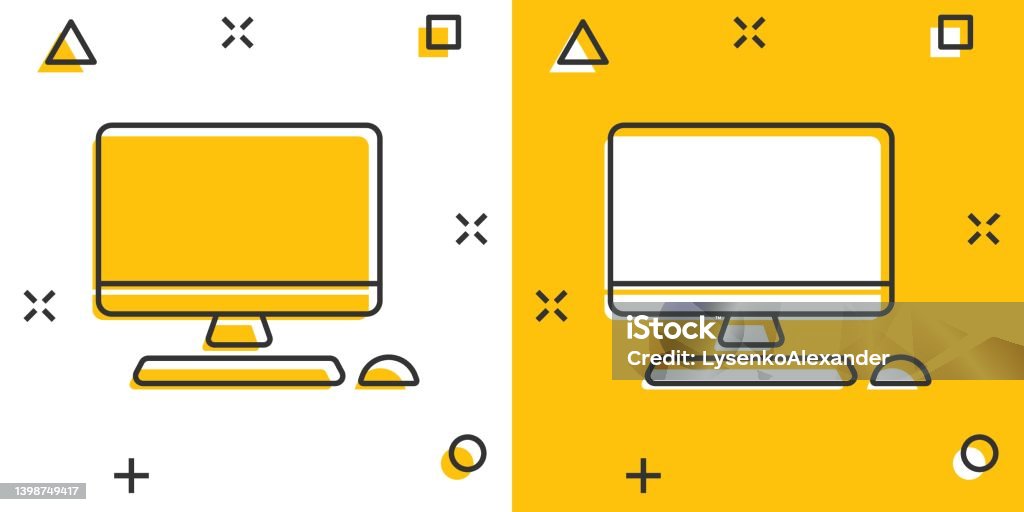 Computer Frame Design Cartoon Personal Computer In Comic Style Desktop Pc Cartoon Vector Illustration ...