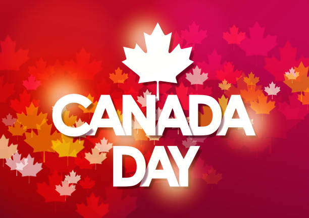 Canada Day Maple Background Celebrating the national day of Canada on 1st July with typography and maple leaf symbol on the red bokeh background consist of maple leaves pattern canadian maple leaf background stock illustrations