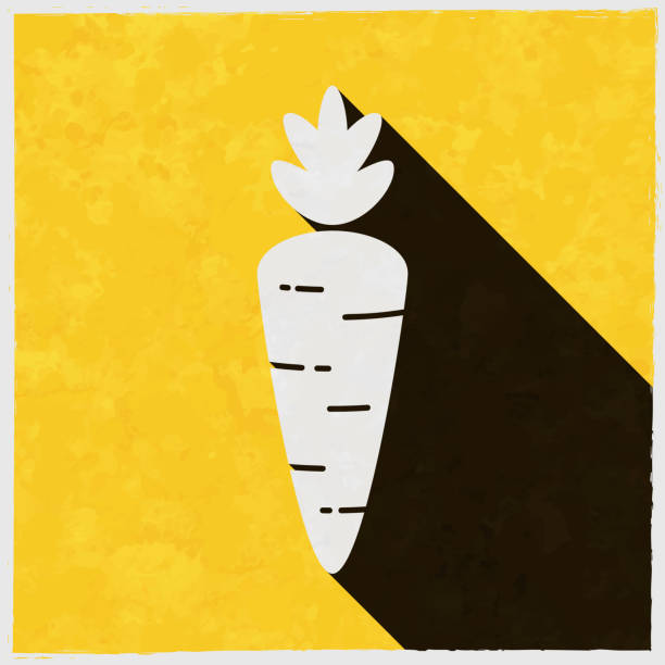 ilustrações de stock, clip art, desenhos animados e ícones de carrot. icon with long shadow on textured yellow background - root paper black textured