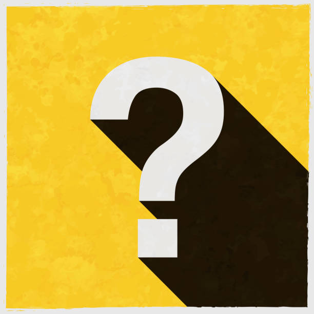 Question mark. Icon with long shadow on textured yellow background Icon of "Question mark" in a trendy vintage style. Beautiful retro illustration with old textured yellow paper and a black long shadow (colors used: yellow, white and black). Vector Illustration (EPS10, well layered and grouped). Easy to edit, manipulate, resize or colorize. Vector and Jpeg file of different sizes. interview event clipart stock illustrations