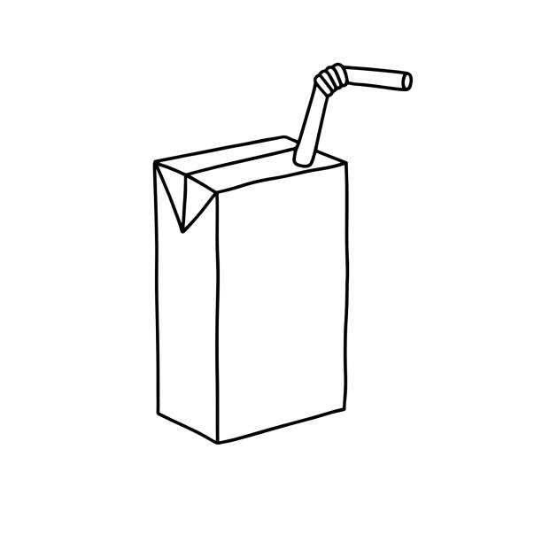 Juice packet with straw mockup. Linear, vector realistic. Outline stock illustration. juice carton stock illustrations
