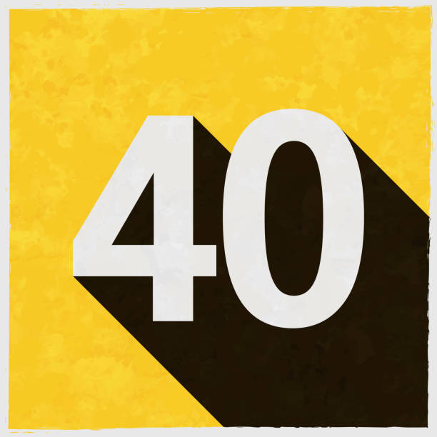 40 - число сорок. иконка с длинной тенью на текстурированном желтом фоне - number 40 stock illustrations