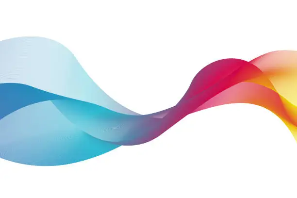 Vector illustration of Colorful abstract wave lines flowing horizontally on a white background, ideal for technology, music, science and the digital world