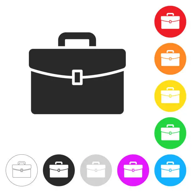 Vector illustration of Briefcase. Icon on colorful buttons