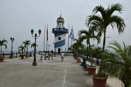 Guayaquil, Ecuador - 28 December 2016: Lighthouse on top of Santa Ana hill - Guayaquil, Ecuador