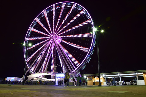 Guayaquil, Ecuador - December 29, 2016: Guayaquil, Ecuador. Ferris Wheel (La Perla) Rueda Moscovita, Malecon 2000, Downtown Guayaquil. night shot