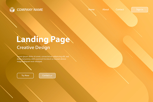 Landing page template for your website with a futuristic background, looking like a meteor shower. Modern and trendy abstract background with geometric shapes. This illustration can be used for your design, with space for your text (colors used: Yellow, Beige, orange, Brown, Green). Vector Illustration (EPS10, well layered and grouped), wide format (3:2). Easy to edit, manipulate, resize or colorize.