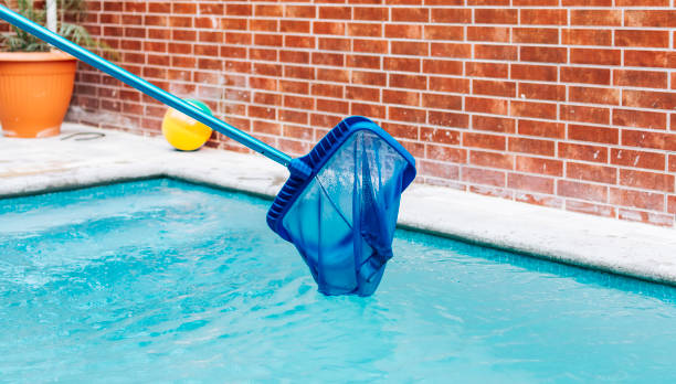 istock Pool Maintenance with Pool Leaf Skimmer,  Pool Leaf Skimmer, Pool Cleaning and Maintenance Tools, Picture of a Pool Leaf Skimmer 1398757900