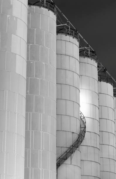 istock Spiral staircase on old storage tank. Industrial background 1398757951