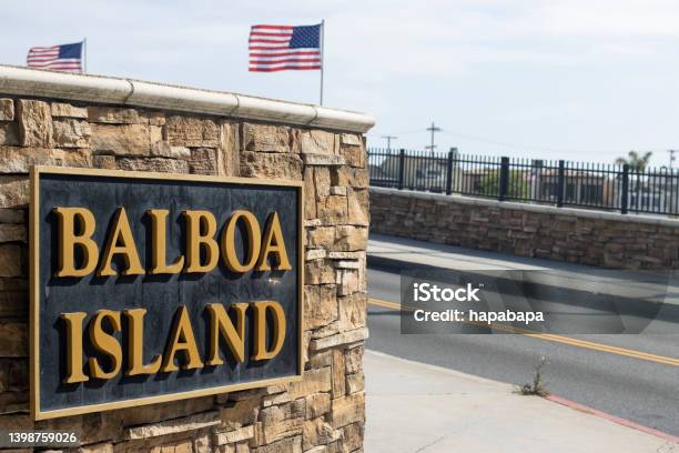 Balboa Island Stock Photo - Download Image Now - American Flag, Avenue, Banner - Sign