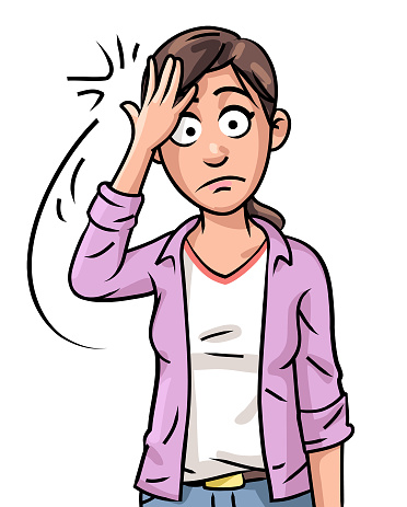 Vector illustration of a young woman with her hand palm on the forehead. Facepalm gesture.