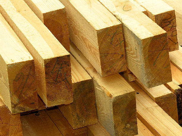 Lumber stacked stock photo