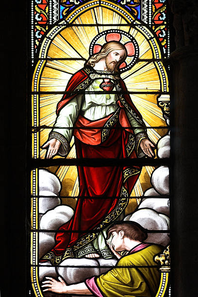 stained glass church window with image of jesus