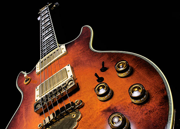 Close-up view from vintage electric guitar stock photo