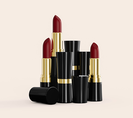 Beautiful lipstick set isolated on light pink background 3d illustration
