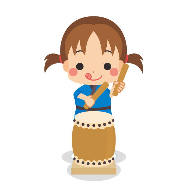 little girl und japaner - taiko drum stock-grafiken, -clipart, -cartoons und -symbole