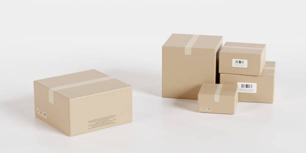 istock Cardboard box delivered on white background, Delivery product concept. 3D rendering 1398762646