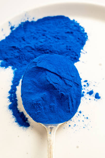 Butterfly pea flower powder or blue matcha, top view Butterfly pea flower powder or blue matcha, top view. spirulina bacterium stock pictures, royalty-free photos & images