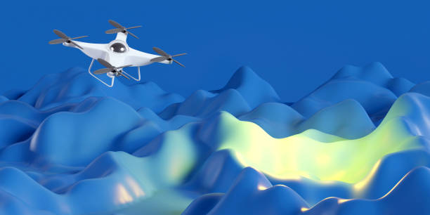 istock Drone flying to research Geological aerial. Geological concept. 3D rendering 1398762786