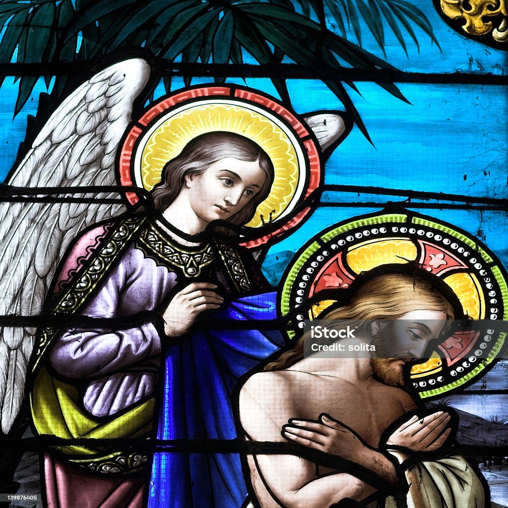 Buntglasfenster, jesus und Engel - Lizenzfrei Buntglas Stock-Foto