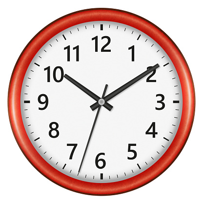 Wall clock isolated on white background. Ten past ten.