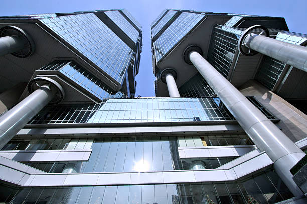 Hong Kong office building looking upward stock photo