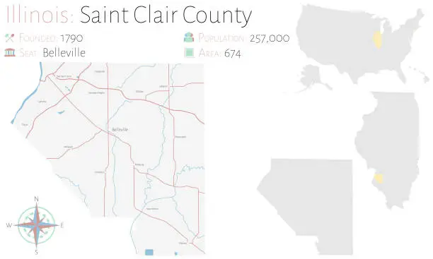 Vector illustration of Map of Saint Clair County in Illinois