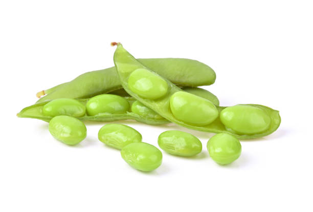istock Green soy beans on white background. 1398769624