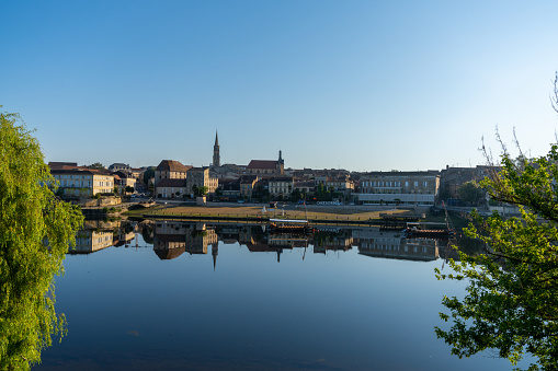 Bergerac, France - 11 May, 2022: view of the Dordogne River and picturesque Bergerac