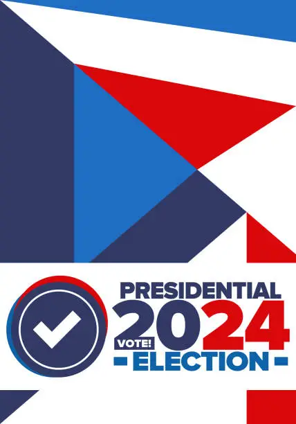 Vector illustration of Presidential Election 2024 in United States. Vote day, November 5. US Election campaign. Make your choice! Patriotic american vector illustration. Poster, card, banner and background