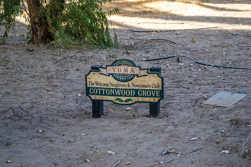 Yuma, AZ, USA - Nov 20, 2021: A welcoming signboard at the entry point of preserve park