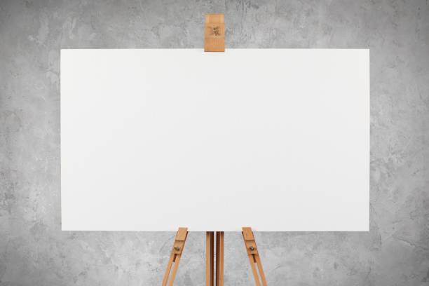 blank canvas on easel. - canvas imagens e fotografias de stock