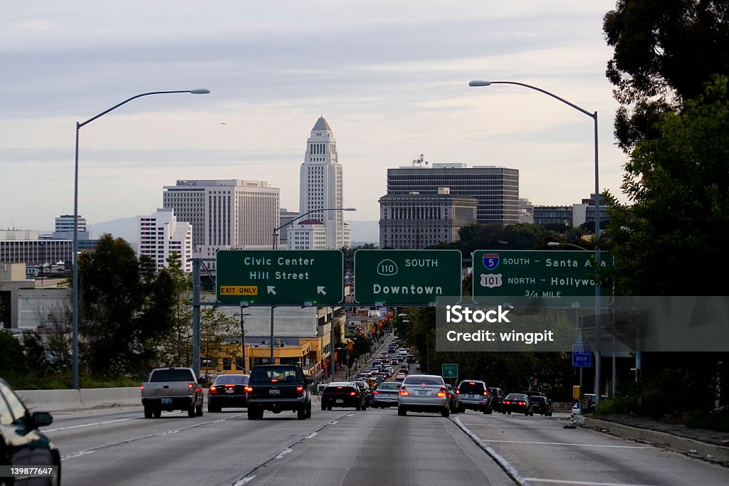 Los Angeles Rush Hour Freeway Evening Rush Hour. City Of Los Angeles Stock Photo