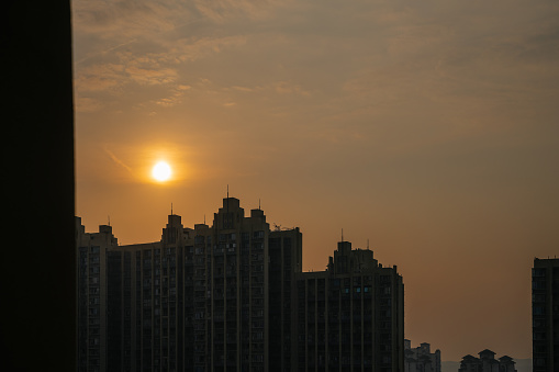 Sunrise in Chengdu City in the morning