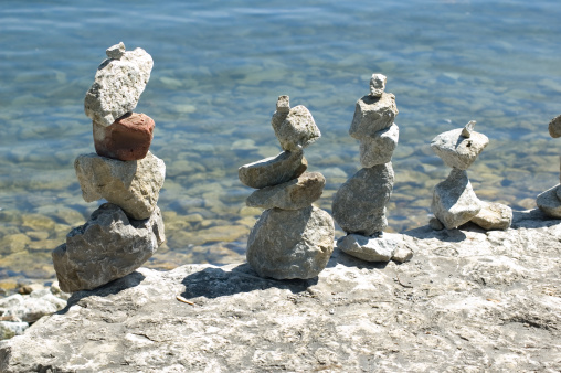 indian stone sculptures on lake Ontario shore