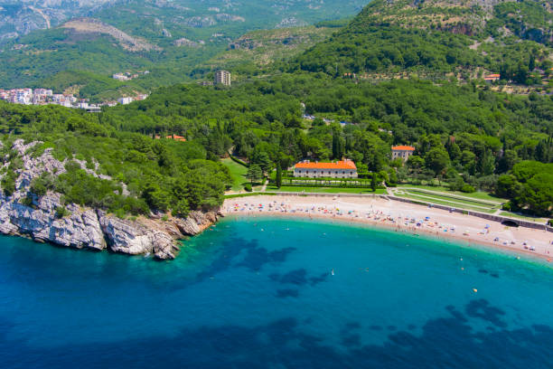 istock Montenegro. Milocer beach. Aerial view 1398778057