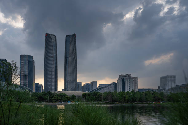 istock Cloudy weather Chengdu's bustling financial city 1398778122